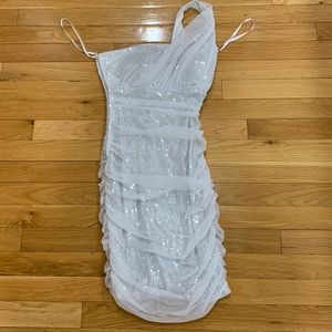 White one strap cocktail dress. Sparkly. Size 3/4 but fits like a 1/2.